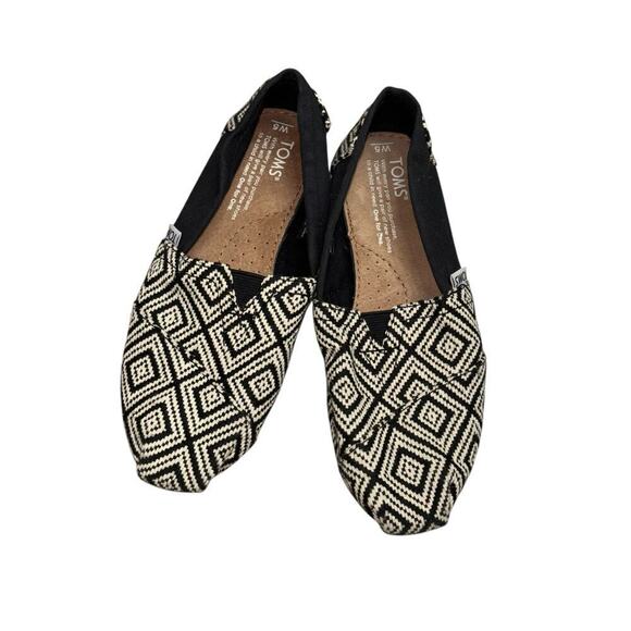 Tom’s Geometric Black White Diamond Slip On Flats Womens 5 Comfort Casual Hippie - Picture 9 of 10